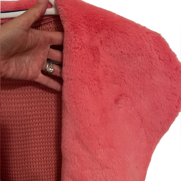 12th Heart Women’s Long Line Open Front Sweater/Fabric Vest w/Faux Fur Pink S - Picture 11 of 12